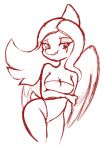  anthro blush dinosaur fang_(gvh) feathered_wings feathers female goodbye_volcano_high hair hi_res long_hair looking_at_viewer makeup pterodactylus pterosaur reptile scalie shinkaku simple_background sketch snoot_game_(fan_game) solo thick_thighs white_background wide_hips wings 