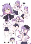  1girl absurdres bangs baseball_cap bibi_(tokoyami_towa) black_bra black_headwear black_panties black_ribbon black_skirt blush bow bowtie bra braid breasts brown_footwear candy cellphone colored_inner_hair crystal_shoujo demon_girl demon_horns demon_tail demon_wings ear_piercing fake_horns food full_body green_eyes hair_bun hair_ornament hair_ribbon hairclip hat highres hololive horned_headwear horns leg_tattoo loafers lollipop long_hair looking_at_viewer lying multicolored_hair necktie one_eye_closed one_side_up open_clothes open_mouth open_shirt panties phone piercing pink_hair pleated_skirt purple_hair purple_necktie revision ribbon school_uniform shirt shoes short_hair short_sleeves sidelocks single_side_bun single_thighhigh skirt smartphone smile streaked_hair tail tail_ornament tail_piercing tattoo thighhighs tokoyami_towa twin_braids twintails underwear virtual_youtuber white_shirt white_thighhighs wings zettai_ryouiki 