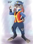  2016 anthro bottomwear clothed clothing dialogue disney ears_down female hat headgear headwear hi_res jacket judy_hopps lagomorph leporid looking_at_viewer mammal marcushunter meter_maid open_mouth pants pivoted_ears rabbit shirt solo standing talking_to_viewer teeth tongue topwear uniform vest wide_eyed zootopia 
