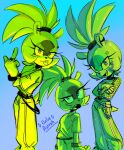  2023 5_fingers afrosoricid anthro biped clothed clothing ear_piercing eyelashes female fingers gesture gradient_background hair hi_res idw_publishing looking_at_viewer mammal middle_finger multiple_images onlyastraa piercing ponytail sega signature simple_background solo sonic_the_hedgehog_(comics) sonic_the_hedgehog_(idw) sonic_the_hedgehog_(series) surge_the_tenrec tenrec tongue tongue_out 