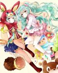  2girls animal_hood aqua_eyes aqua_hair artist_request blush collared_shirt commentary_request dress dual_persona food frilled_dress frilled_skirt frilled_sleeves frills gloves hatsune_miku heart hood hoodie long_hair long_sleeves looking_at_viewer lots_of_laugh_(vocaloid) multiple_girls non-web_source open_mouth pancake rabbit_hood red_gloves red_ribbon ribbon shirt short_sleeves skirt source_request twintails very_long_hair vocaloid 