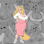  absurd_res animal_humanoid big_breasts blonde_hair bodily_fluids boni bonznsfw boob_hat breast_play breast_rest breasts cat_humanoid cleavage clothed clothing cum cum_between_breasts cum_on_face dress duo exposed_breasts eyes_closed felid felid_humanoid feline feline_humanoid fellatio female genital_fluids greyscale hair hand_on_hip handjob head_pat hi_res humanoid long_hair male male/female mammal mammal_humanoid monochrome nipples oral penile sex speech_bubble standing titfuck tongue tongue_out 