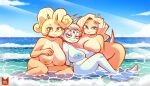  activision anthro bandicoot beach big_breasts breast_squish breasts coco_bandicoot crash_bandicoot_(series) female female/female grin group hi_res huge_breasts human looking_at_viewer mammal marsupial nina_cortex nude partially_submerged seaside sitting smile squish tawna_bandicoot tophatmahoney trio 