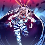  1girl bandages black_bandages dark-skinned_female dark_skin facial_mark fate/grand_order fate_(series) glowing_skin gyoza_(pi512126) highres jewelry looking_at_viewer necklace nitocris_(fate) nitocris_alter_(fate) nitocris_alter_(first_ascension)_(fate) solo upper_body usekh_collar white_hair yellow_eyes 