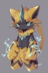  2019 5_fingers absurd_res anthro black_arms black_body black_fur black_inner_ear black_pupils blaedic blue_body blue_eyes cheek_tuft crotch_tuft facial_tuft fingers fur fur_tuft generation_7_pokemon hi_res iris legendary_pokemon multicolored_body multicolored_ears multicolored_fur navel nintendo nude pokemon pokemon_(species) pupils solo tuft two_tone_ears yellow_body yellow_ears yellow_fur yellow_hands yellow_legs zeraora 