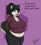  anthro belly belly_overhang big_belly big_breasts breasts canid canine canis cleavage clothed clothing domestic_dog female hi_res husky kayla_(lonnyk) lonnyk mammal nipples nordic_sled_dog overweight overweight_female solo spitz tight_clothing visible_nipples wardrobe_malfunction 