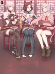  3girls ak-47 animal_ear_fluff animal_ears annoyed assault_rifle boots bowl brown_eyes brown_hair cat_ears cat_girl cat_tail character_request chopsticks closed_mouth eating footjob girls&#039;_frontline gloves grey_eyes grey_hair gun holding holding_bowl holding_chopsticks kalashnikov_rifle kuroda_kunika long_sleeves medium_hair mr.takealook multiple_girls open_mouth rifle shirt short_sleeves sitting skirt table tail thighhighs tongue tongue_out upotte!! vector_(girls&#039;_frontline) weapon yellow_eyes 