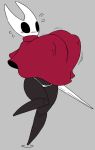  angstrom anthro arthropod big_breasts black_body blush breasts cloak clothing empty_eyes female hollow_knight hornet_(hollow_knight) huge_breasts nail_(weapon) nipple_outline non-mammal_breasts solo team_cherry thong underwear 
