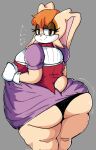  anthro bedroom_eyes big_breasts big_butt black_pupils breasts brown_eyes butt clothing dress female gloves hair handwear hi_res lagomorph leporid lewd_dorky looking_at_viewer looking_back mammal narrowed_eyes orange_hair panties pupils rabbit seductive sega smile solo sonic_the_hedgehog_(series) thick_thighs underwear vanilla_the_rabbit white_body wide_hips 