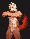  2022 anthro arknights art_uza bulge canid canine canis clothing domestic_dog fur hair hi_res horn hung_(arknights) hypergryph looking_at_viewer male mammal multicolored_body multicolored_fur muscular muscular_anthro muscular_male orange_body orange_fur orange_hair shirt_up smile solo studio_montagne tan_body tan_fur two_tone_body two_tone_fur underwear white_body white_fur white_hair 