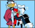  age_difference anatid anseriform anthro avian bird blush blush_lines cane chest_tuft clothing disney donald_duck duck ducktales ducktales_(2017) duo genitals incest_(lore) male male/male older_male penis scrooge_mcduck simple_background sinfulbearrings smile tuft younger_male 