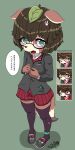  absurd_res anthro askknight blush brown_body brown_fur brown_hair canid canine clothed clothing digital_media_(artwork) eyewear female female_student fur glasses green_eyes hair hi_res legwear looking_at_viewer mammal momoko_(character) open_mouth raccoon_dog short_hair simple_background solo stockings student tanuki tanuki_leaf young 