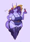  2022 belly belt big_breasts big_butt breasts butt clothed clothing countershading curled_hair curvy_figure deer hair hand_on_hip hat headgear headwear hi_res holding_object huge_thighs legwear mammal overalls_only pear-shaped_figure pineconedraws purple_body scar side_boob skimpy smile sun_hat thick_calves thick_thighs thigh_highs voluptuous wide_hips 