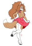  2023 4_toes 5_fingers anthro black_pawpads blue_eyes breasts brown_body brown_fur canid canine canis clothed clothing digital_media_(artwork) domestic_dog dress eyebrows eyelashes feet female fingers fur kaitycuddle mammal pawpads smile toes white_body white_fur 