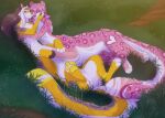  2023 day detailed_background digital_media_(artwork) duo fur girly grass hair lycangel male outside paws pink_body pink_eyes pink_fur pink_hair plant taur white_body white_fur yellow_body yellow_fur 