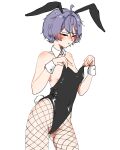  absurdres animal_ears fishnets green_eyes highres jean_faymas_(artist) jean_faymas_(vtuber) playboy_bunny purple_hair rabbit_ears short_hair 