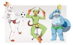  2019 absurd_res anthro ball boxers_(clothing) boxers_only briefs briefs_only clothed clothing crimsonrabbit drumstick_(musical) eyewear furniture generation_8_pokemon glasses grookey group growth_drive hi_res jockstrap jockstrap_only male nintendo pokemon pokemon_(species) scorbunny sobble soccer_ball stool topless trio underwear underwear_only 