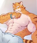  2023 abs absurd_res anthro arm_scar big_muscles biped bottomwear chest_scar clothed clothing digital_drawing_(artwork) digital_media_(artwork) felid fur grantly hi_res huge_muscles hyper hyper_muscles jaguk9481 knights_college male mammal muscular muscular_anthro muscular_male orange_body orange_fur pantherine pants pecs scar simple_background solo tiger topless white_body white_bottomwear white_clothing white_fur white_pants wristband yellow_eyes 