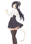  1girl black_hair black_legwear highres kuon_(utawareru_mono) long_hair looking_at_viewer looking_back miura-n315 solo tail thighhighs utawareru_mono utawareru_mono:_itsuwari_no_kamen white_background zettai_ryouiki 