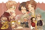  6+boys 9boys ahoge alcohol america_(hetalia) animal_costume animal_ears axis_powers_hetalia beer black_hair blonde_hair blue_eyes blush brown_eyes brown_hair canada_(hetalia) china_(hetalia) drunk england_(hetalia) eyes_closed food france_(hetalia) germany_(hetalia) glasses green_eyes hamburger italy_(hetalia) japan_(hetalia) japanese_clothes looking_at_viewer male male_focus multiple_boys northern_italy_(hetalia) nude open_mouth russia_(hetalia) scarf smile tail tiger_costume tiger_ears tiger_print tiger_tail united_kingdom_(hetalia) wine 