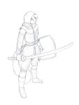  2017 ailurid anthro clothed clothing conditional_dnp dark_souls female fromsoftware hair holding_sword jay_naylor lynne mammal melee_weapon monochrome red_panda shield standing sword video_games weapon 