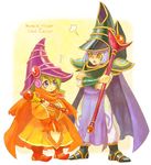  1girl blue_eyes cape card_ejector duel_monster green_eyes green_hair hat miracle_flipper staff witch wizard_hat yuu-gi-ou yuu-gi-ou_gx yuza 