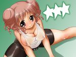  blush breasts brown_eyes brown_hair cameltoe cleavage covered_nipples hair_bun hidamari_sketch hiro large_breasts no_bra nurugamer-kouyouju shiny shiny_skin short_hair solo 