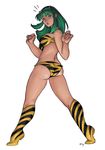  animal_print ass blue_eyes boots breasts emilio_lopez green_hair horns large_breasts long_hair lum oni pointy_ears sideboob solo surprised tiger_print twisted_torso urusei_yatsura 
