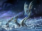  2018 blue_scales digital_media_(artwork) dragonair dratini duo eyelashes feral nintendo pink_eyes pok&eacute;mon pok&eacute;mon_(species) scales telleryspyro video_games water 