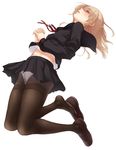  bad_id bad_pixiv_id brown_eyes brown_hair f-cla falling full_body glasses hands hands_clasped legs light_brown_hair long_hair long_sleeves looking_up original own_hands_together panties panties_under_pantyhose pantyhose school_uniform shoe_dangle shoe_loss shoes simple_background skirt solo tears thighband_pantyhose underwear upskirt white_background 
