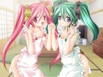  2girls green_eyes mitarashi_kousei multiple_girls pink_hair twintails yuuane_to_issho yuunee_to_issho 