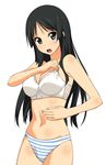  :o a1 akiyama_mio black_hair bow bow_bra bra breasts cleavage grey_eyes hand_on_own_stomach k-on! large_breasts lingerie long_hair open_mouth panties solo striped striped_panties underwear underwear_only white_bra 