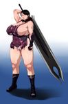  1girl black_hair breasts cattleya ganto glasses gradient gradient_background highres huge_breasts plump queen's_blade solo sword weapon 