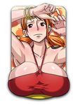  bangle bracelet breast_mousepad breasts butcha-u cleavage halter_top halterneck huge_breasts jewelry mousepad nami_(one_piece) one_piece one_piece:_strong_world orange_hair short_twintails solo tattoo twintails 