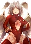  antenna_hair bad_id bad_pixiv_id black_sclera blood breasts cleavage cleavage_cutout final_fantasy final_fantasy_tactics head_wings jisper2002 large_breasts leotard red_leotard solo thighhighs torn_clothes ultima_(fft) white_hair wings 