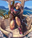  bad_id bad_pixiv_id brown_eyes dragon_quest dragon_quest_dai_no_daibouken gome gun ibanen long_hair maam panties pantyshot pink_hair pink_panties staff tiara underwear upskirt weapon 