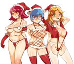  arm_garter bikini blonde_hair blue_hair blush breasts cameltoe christmas cropped_jacket dress elbow_gloves fishnets frown garter_belt glasses gloves hat large_breasts lineup long_hair micro_bikini mizuryuu_kei multiple_girls nipples orange_eyes original pink_eyes pink_hair red_gloves red_legwear revealing_clothes santa_costume santa_hat see-through short_hair slingshot_swimsuit smile swimsuit thighhighs white_legwear 