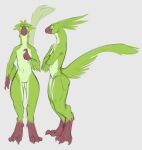  4_fingers absurd_res ambiguous_gender annoyance anthro arm_feathers avian beak biped bird claws digital_media_(artwork) digitigrade feather_hair feathers featureless_crotch fingers green_body green_eyes hi_res looking_at_viewer multicolored_body pseudo_hair simple_background solo standing tail tail_feathers toe_claws white_background 