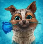  blue_eyes blue_rose canid canine canis clothed clothing domestic_dog dreamworks fangs feral flower flower_in_mouth gradient_background hi_res johis looking_at_viewer male mammal perrito_(puss_in_boots) plant puss_in_boots_the_last_wish rose_(flower) simple_background smile solo teeth tongue toy_dog 