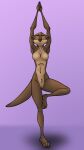  anthro body_hair breasts brown_body brown_fur casual_nudity countershading dizzyvixen eyes_closed feet female fur genitals happy_trail hi_res juniper_(dizzyvixen) mammal mustelid nipples nude on_one_leg otter paws pubes pussy simple_background slim small_breasts solo standing yoga 