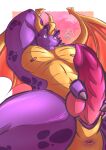  activision animal_genitalia anus dragon erection fluxiled_(artist) genital_slit genitals hand_behind_head hand_on_penis himbo horn knot looking_at_viewer male muscular navel nipples pecs penis pinup pose purple_body purple_scales scales slit solo spyro spyro_the_dragon wings 