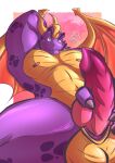  activision animal_genitalia balls dragon erection fluxiled_(artist) genital_slit genitals hand_behind_head hand_on_penis himbo horn knot looking_at_viewer male muscular navel nipples non-mammal_balls pecs penis pinup pose purple_body purple_scales scales slit solo spyro spyro_the_dragon wings 