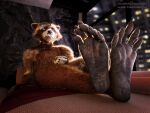  3d_(artwork) 5_toes absurd_res anthro blender_(software) chastity_cage chastity_device claws digit_ring digital_media_(artwork) feet foot_fetish foot_focus frustrated frustration guardians_of_the_galaxy hi_res hindpaw jewelry male mammal marvel paws procyonid raccoon ring rocket_raccoon soles solo stormrider toe_ring toes 