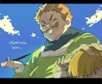  2boys blonde_hair blue_sky cloud facial_hair holding holding_smoking_pipe leif_ericson_(vinland_saga) male_child multiple_boys outdoors short_hair sky smile smoking_pipe thorfinn user_xcze3872 viking vinland_saga 