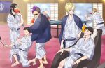  6+boys ash_lynx ball banana_fish black_hair blonde_hair cst dino_golzine indoors japanese_clothes kimono lee_yue-lung massage_chair max_lobo mohawk multiple_boys okumura_eiji paddle purple_hair selfie_stick shorter_wong sing_soo-ling slippers standing table_tennis_ball table_tennis_paddle 