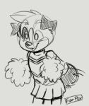  anthro blush bottomwear canid canine canis cheerleader clothed clothing crossdressing domestic_dog fenn_(ziggy_fox) greyscale low_res male mammal monochrome open_mouth pom_poms signature skirt smile solo tongue_showing ziggy_fox 