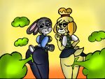  4:3 animal_crossing anonymous_artist anthro butt disney duo fart female gas isabelle_(animal_crossing) judy_hopps nintendo omg zootopia 