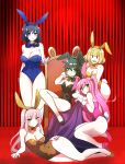  5girls absurdres animal_ears black_leotard blue_leotard bow bowtie covered_navel detached_collar fake_animal_ears fake_tail high_heels highleg highleg_leotard highres katou_asuka kuroki_tomoko kuromilk leotard multiple_girls nemoto_hina playboy playboy_bunny rabbit_ears rabbit_tail red_leotard strapless strapless_leotard tail tamura_yuri traditional_bowtie uchi_emiri watashi_ga_motenai_no_wa_dou_kangaetemo_omaera_ga_warui! wrist_cuffs 