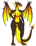  2016 amirah_(thehyperblast) anthro bikini black_bikini black_clothing black_swimwear breasts brown_body claws clothing dragon female horn membrane_(anatomy) membranous_wings nnecgrau non-mammal_breasts red_sclera scales solo spiked_tail spiked_wings spikes spikes_(anatomy) swimwear toe_claws wings yellow_body 