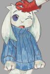  absurd_res anthro cave_story clothed clothing facial_scar female fluffy fluffy_ears fur hi_res lagomorph leporid mammal mimiga nose_scar open_mouth rabbit scar simple_background solo sue_sakamoto toficcino white_body white_fur 